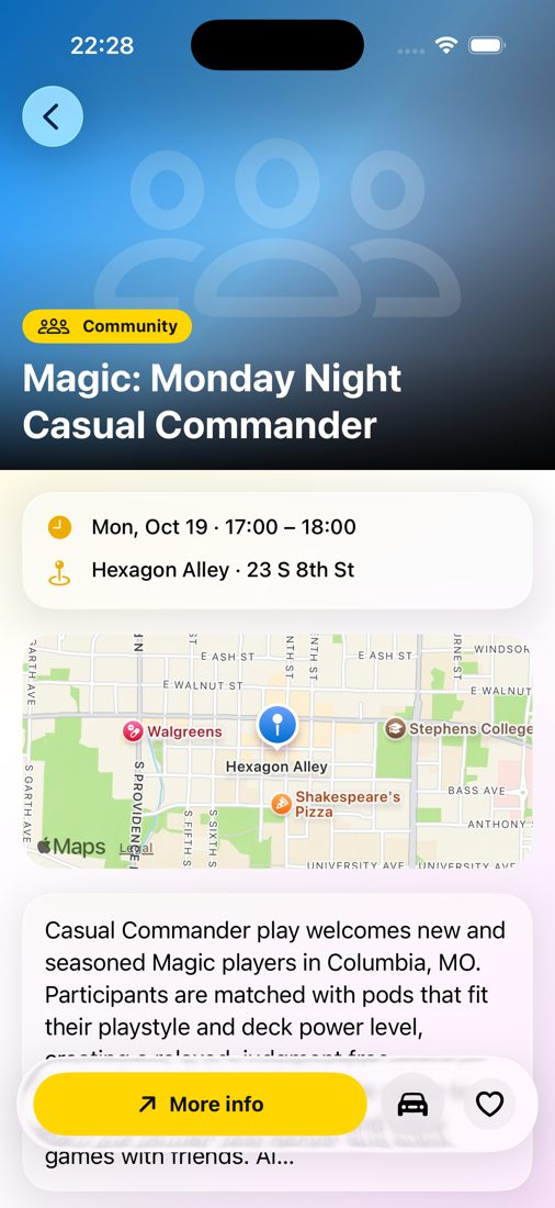 Event detail with map and actions